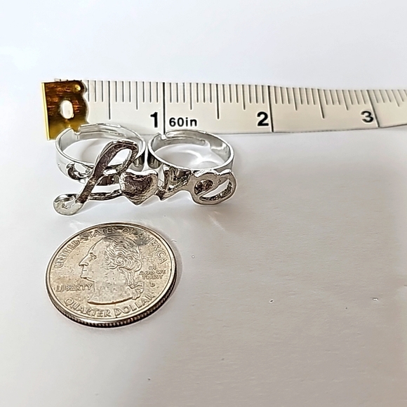❤️Large Silver Love Custom Ring with 2 Finger Adjustable Bands. Size: OS - Picture 9 of 11
